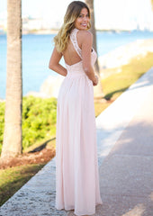 Open Back Pink Lace Chiffon Bridesmaid Dress | Sleeveless Sexy Dresses for Maid Of Honor