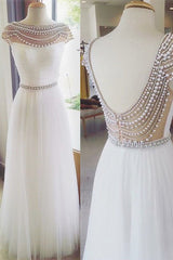 Open Back Ruffles Prom Dresses Pearls Evening Gowns