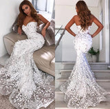 Open Back Sweetheart Leaf Appliques Wedding Dresses | Mermaid Sexy Sheer Tulle Evening Dress