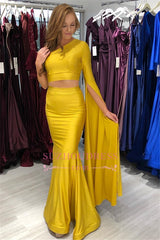 Pieces Elegant One-Shoulder Evening Dresses | Yellow Mermaid Prom Dresses