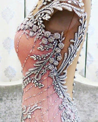 Pink Mermaid Crystals Evening Dress Beading Luxurious Formal Dresses