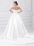 Plus Size Ball Gown Wedding Dress Strapless Satin Strapless Bridal Gowns with Court Train