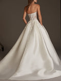 Plus Size Ball Gown Wedding Dress Sweetheart Lace Satin 3/4 Length Sleeve Bridal Gowns with Sweep Train