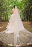 Plus Size Wedding Dress Floral Tulle A-line Bridal Gown with Long Sleeves