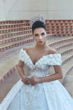 Princess Lace Appliques Wedding Dress with Beads| Off The Shoulder Ball Gown Bride Dress with Long Train