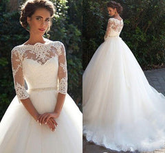 Princess Lace Half Sleeves Elegant Ball Gown Wedding Dresses BA3678