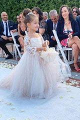 Princess Lace Tulle Flower Girl Dress With Sleeves On Sale