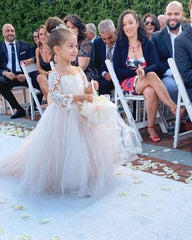 Princess Lace Tulle Flower Girl Dress With Sleeves On Sale