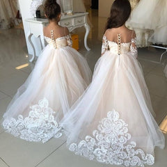 Princess Lace Tulle Flower Girl Dress With Sleeves On Sale