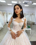 Princess Long Sleeves Tulle Lace Sweetheart Wedding Dresses