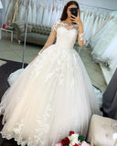 Princess Long Sleeves Tulle Wedding Dress with Appliques On Sale