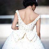 Princess Wedding Dresses Ball Gown Pearls Open Back Chapel Train Bridal Gowns