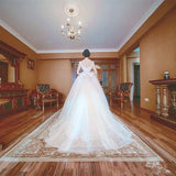 Princess Wedding Dresses Ball Gown Pearls Open Back Chapel Train Bridal Gowns