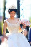 Princess Wedding Dresses Ball Gown Pearls Open Back Chapel Train Bridal Gowns