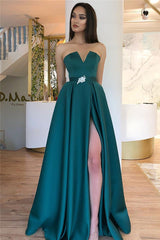 Prom Dress A-line Elegant Floor-length Front-slit V-neck with Sash