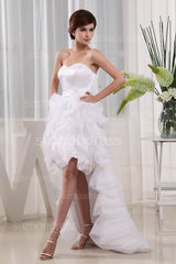 Prom Dresses Sweetheart Sleeveless Hi-lo Organza Sheath Tiered Zipper White Evening Gowns