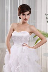 Prom Dresses Sweetheart Sleeveless Hi-lo Organza Sheath Tiered Zipper White Evening Gowns