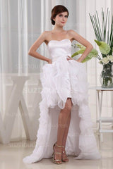 Prom Dresses Sweetheart Sleeveless Hi-lo Organza Sheath Tiered Zipper White Evening Gowns