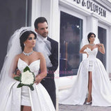 Puffy Gorgeous Strapless Lace Overskirt Appliques Ball Gown Wedding Dress