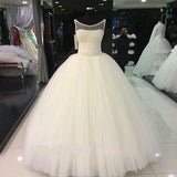 Puffy Tulle Wedding Ball Gowns Beading Pearls Bridal Gown