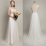 Pure White Wedding Dress Lace Chiffon Open Back Bridal Shower Dress BA4218