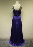 Purple OPen Back Beading Elegant Evening Dresses Sweep Train Bowknot Zipper Long Prom Party Dresses