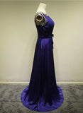 Purple OPen Back Beading Elegant Evening Dresses Sweep Train Bowknot Zipper Long Prom Party Dresses