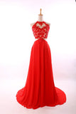 Red A-Line Halter Chiffon Party Dress Halter Lace Open Back Prom Dresses CE0126