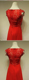 Red Elegant Lace Evening Dresses Sweep Train Zipper Beading Prom Gowns