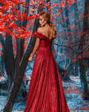 Red Evening Dress Long Glitter