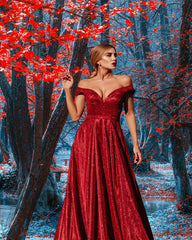 Red Evening Dress Long Glitter