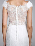 Romantic Mermaid Wedding Dress V-neck All Over Lace Cap Sleeve Sexy Backless Bridal Gowns Illusion Detail