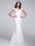 Romantic Mermaid Wedding Dress V-neck All Over Lace Cap Sleeve Sexy Backless Bridal Gowns Illusion Detail