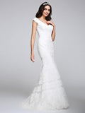 Romantic Mermaid Wedding Dress V-neck All Over Lace Cap Sleeve Sexy Backless Bridal Gowns Illusion Detail