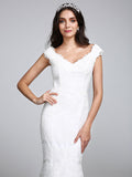 Romantic Mermaid Wedding Dress V-neck All Over Lace Cap Sleeve Sexy Backless Bridal Gowns Illusion Detail