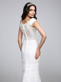 Romantic Mermaid Wedding Dress V-neck All Over Lace Cap Sleeve Sexy Backless Bridal Gowns Illusion Detail