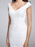 Romantic Mermaid Wedding Dress V-neck All Over Lace Cap Sleeve Sexy Backless Bridal Gowns Illusion Detail