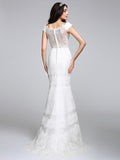 Romantic Mermaid Wedding Dress V-neck All Over Lace Cap Sleeve Sexy Backless Bridal Gowns Illusion Detail