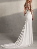 Romantic Mermaid Wedding Dresses Jewel Lace Tulle Long Sleeve Sexy Bridal Gowns with Sweep Train