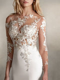 Romantic Mermaid Wedding Dresses Jewel Lace Tulle Long Sleeve Sexy Bridal Gowns with Sweep Train