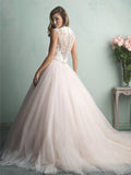 Romantic See-Through A-Line Wedding Dress V-neck Tulle Straps Sexy Backless Bridal Gowns Illusion Detail with Sweep Train