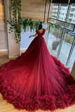 Royal Tulle Lace Ruby Backless A-Line Cathedral Wedding Dresses