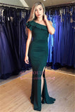 Ruffles Sheath One-shoulder Green Wonderful Side-Split Evening Dresses