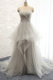 Ruffles Sweetheart Organza Prom Dress Beading Belt Grey Evening Gowns