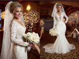 Scoop Long Sleeve Lace Wedding Dress Online Mermaid Backless Bridal Gowns WE0035