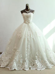 Sequined Lace-Up Sweetheart Wedding Dresses Charming Sleeveless Ball Gown Bridal Dresses