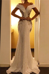 Sequined Off-the-shoulder Sheath V-neck Lace Prom Dresss