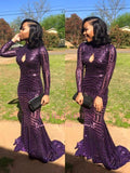 Sequins Keyhole High-Neck Mermaid Long-Sleeve Prom Dress BA4725