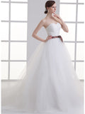 Sexy A-Line Wedding Dress Sweetheart Lace Satin Tulle Strapless Bridal Gowns with Court Train