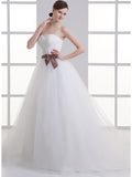 Sexy A-Line Wedding Dress Sweetheart Lace Satin Tulle Strapless Bridal Gowns with Court Train